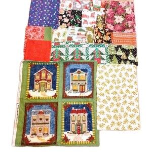 Lot Of 20+ Vintage Christmas Fabric, Village Charm Wilmington Prints Holly Gifts